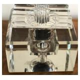 M - VINTAGE GLASS INKWELL W/ PEN HOLDERS (E114)