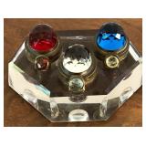 M - CIRCA 1890 TRI-COLOR GLASS INKWELL (E35)