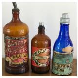M - 3 ANTIQUE GLASS BOTTLES (E175)
