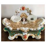 M - ENGLISH ROCKINGHAM PORCELAIN INKWELL (E24)