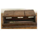 M - CIRCA 1910 WOOD TRIPLE INKWELL (E133)