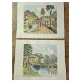 M - 2 PIECES WATERCOLOR ART MATTED