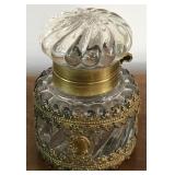 M - C1910 FRENCH GLASS & BRASS INKWELL (E46)