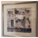 M - VINTAGE ITALIAN WATERCOLOR ART FRAMED