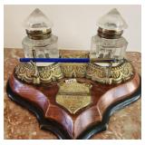 M - C1891 DOUBLE INKWELL W/ PEN HOLDER (F8)