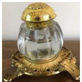 M - VINTAGE BRADLEY & HUBBARD GLASS/ BRASS INKWELL