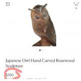Q -  CARVED OWL & QUAIL FIGURES 12"T (L72)