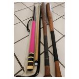 T - POOL CUE W/ CASE, BASEBALL BATS (E47)