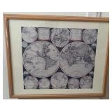 T - REPRODUCTION OLD WORLD MAP FRAMED 21X18" (S7)