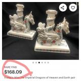 W - PORCELAIN IMPERIAL DRAGONS CANDLE HOLDERS