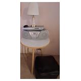 W - SIDE TABLE, DVD PLAYER, BOOM BOX, TABLE LAMP