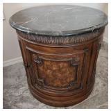 Y - DREXEL HERITAGE DRUM TABLE W/ MARBLE TOP (K22)