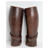 777 - ANTIQUE WW1 LEATHER SHIN GUARDS - 12"
