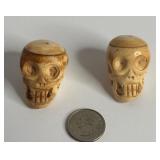 777 - LOT OF 2 ANTIQUE HAND CARVED BONE IVORY SKUL