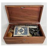 777 - WOODEN BOX FULL OF MISC VINTAGE & ANTIQUE IT