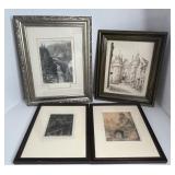 777 - LOT OF 4 ANTIQUE FRAMED ARTWORKS - 12"X 15"