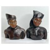 777 - PAIR OF ANTIQUE CARVED HARDWOOD MAN & WOMAN
