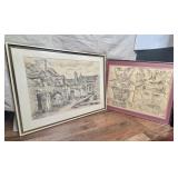777 - LOT OF 2 LARGE ORIGINAL FRAMED DRAWINGS