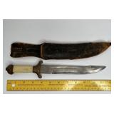 777 - LARGE ANTIQUE KNIFE WITH LEATHER SHEATH -IVO