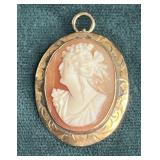 777 - ANTIQUE 10K GOLD CAMEO BROOCH PENDANT IN BOX