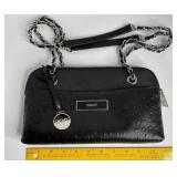777 - DKNY BLACK LEATHER HANDBAG W/ CHAIN STRAP