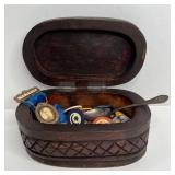 777 - ANTIQUE CARVED WOOD BOX W/ ANTIQUE CHIPS, WO