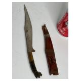 777 - ANTIQUE DAGGER W/ CARVED WOOD & BRONZE HANDL