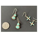 777 - 2 PAIRS OF ANTIQUE HANDMADE STERLING & TURQ