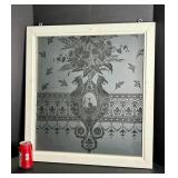 777 - LARGE ANTIQUE ETCHED GLASS WINDOW - 25.5"X 2