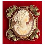 777 - ANTIQUE 14K GOLD LARGE CAMEO BROOCH PENDANT