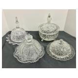 777 - LOT OF 4 LARGE GLASS & CRYSTAL COVERED DISHE