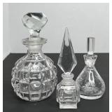 777 - LOT OF 3 VINTAGE LARGE CRYSTAL PERFUME BOTTL