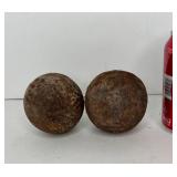 777 - LOT OF 2 LARGE ANTIQUE CAST IRON CANNONBALLS