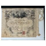 777 - RARE ANTIQUE 1863 MARRIAGE CERTIFICATE W/ TA