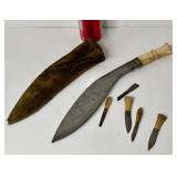 777 - LARGE ANTIQUE KUKRI KNIFE W/ ORIGINAL SHEATH