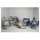 777 - LARGE LOT OF VINTAGE BLUE PORCELAIN CLOCKS,