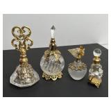 777 - LOT OF 4 VINTAGE VERY ORNATE PERFUME BOTTLES