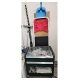 K - ROLLING UTILITY CART W/ CONTENTS, STEP LADDER