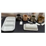 43 - NEW WMC DIVIDED DISH, BUTTER KEEPER, MUGS