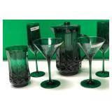 43 - NEW WMC GREEN GLASS PITCHER & GLASSES (A94)