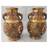 Q - PAIR OF VINTAGE JAPANESE CHAMPIEVE VASES 9"T