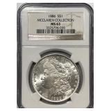 S - 1886 MS63 MCCLAREN COLLECTION SILVER DOLLAR