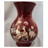 Q -ASIAN MOTHER OF PEARL INLAY VASE 8.5"T (L11)