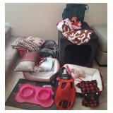 R - PET BED, CARRIER, FEED BOWLS, CLOTHES (L23)