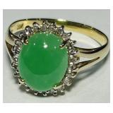 14KT YELLOW GOLD JADE & DIAMOND RING 2.35GRS