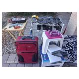 R - SUITCASE, FOLDING TABLE, SHOES, RACK, STOOL
