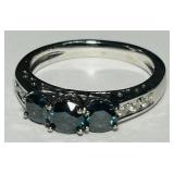 14KT WHITE GOLD BLUE/WHITE DIAMOND RING 3.00GRS