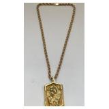 U - 14K CHAIN & PENDANT W/ DIAMOND EYES LION 48.1g