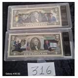 316 - 2 COLORIZED DONALD TRUMP $2 BILLS (N20)