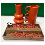 43 - NEW WMC PUMPKIN LIGHTS, ORANGE VASE, PITCHER